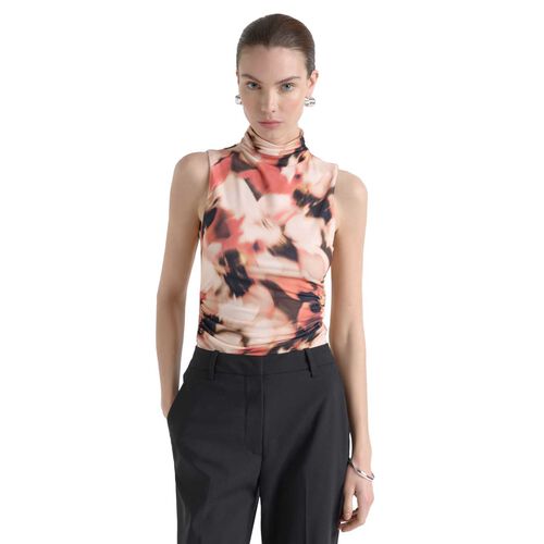 Cue Romantic Floral Ruched Mesh Top